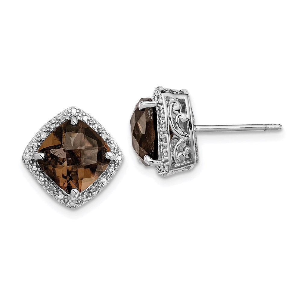 QE9850SQ Sterling Silver Rhodium-plated Smoky Quartz and Diamond Earrings