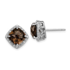 QE9850SQ Sterling Silver Rhodium-plated Smoky Quartz and Diamond Earrings