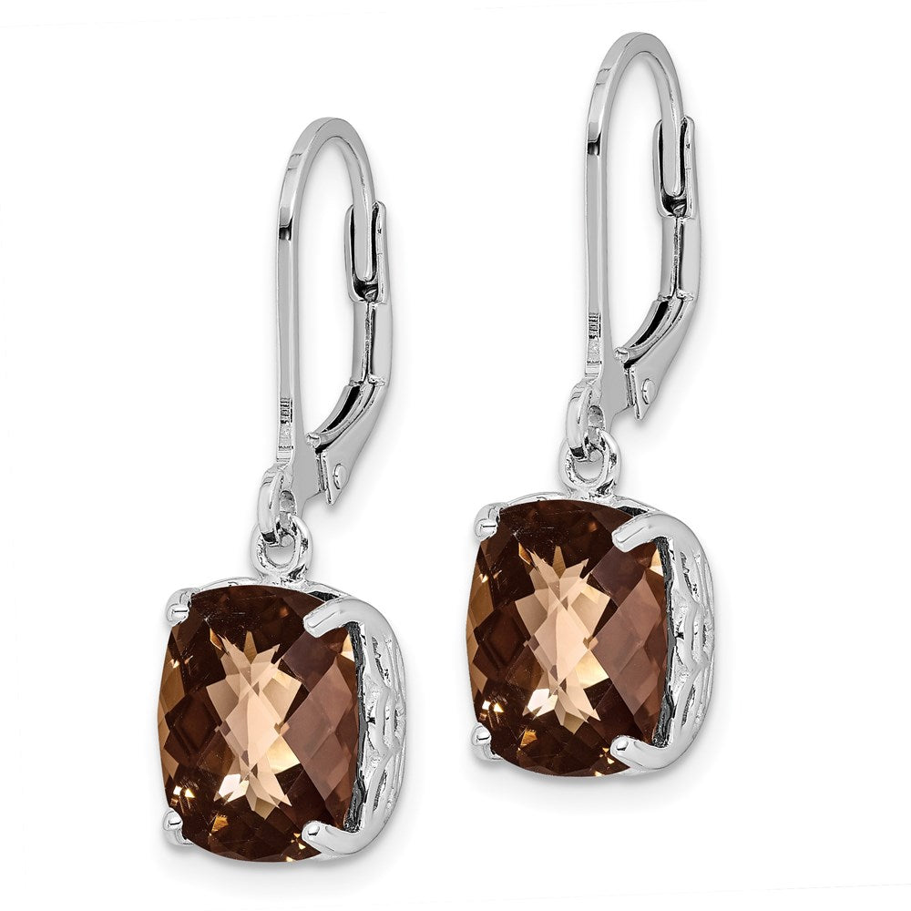 QE9902SQ Sterling Silver Rhodium-plated Smoky Quartz Earrings