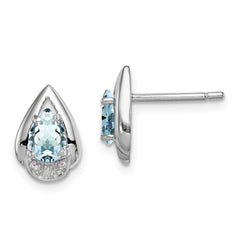 QE9924AQ Sterling Silver Rhodium Plated Diamond & Aquamarine Post Earrings