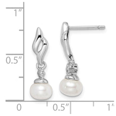 QE9925 Sterling Silver Rhodium Plated Diamond & FW Cultured Pearl Post Ear