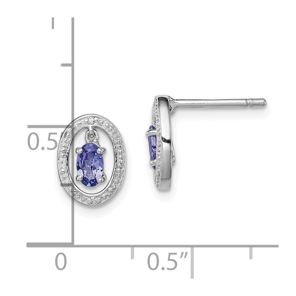 QE9926TZ Sterling Silver Rhodium Plated Diamond & Tanzanite Oval Post Earrings