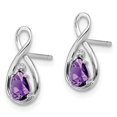 QE9928AM Sterling Silver Rhodium Plated Diamond and Amethyst Post Earrings