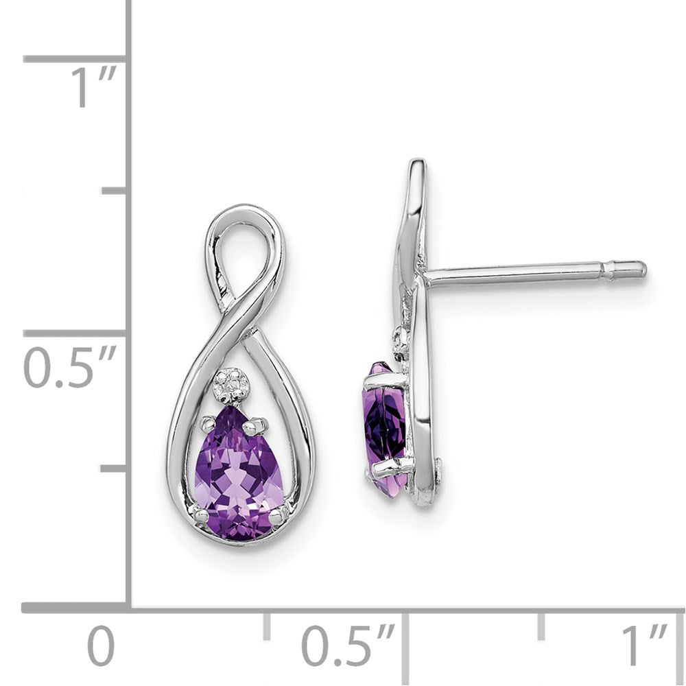 QE9928AM Sterling Silver Rhodium Plated Diamond and Amethyst Post Earrings