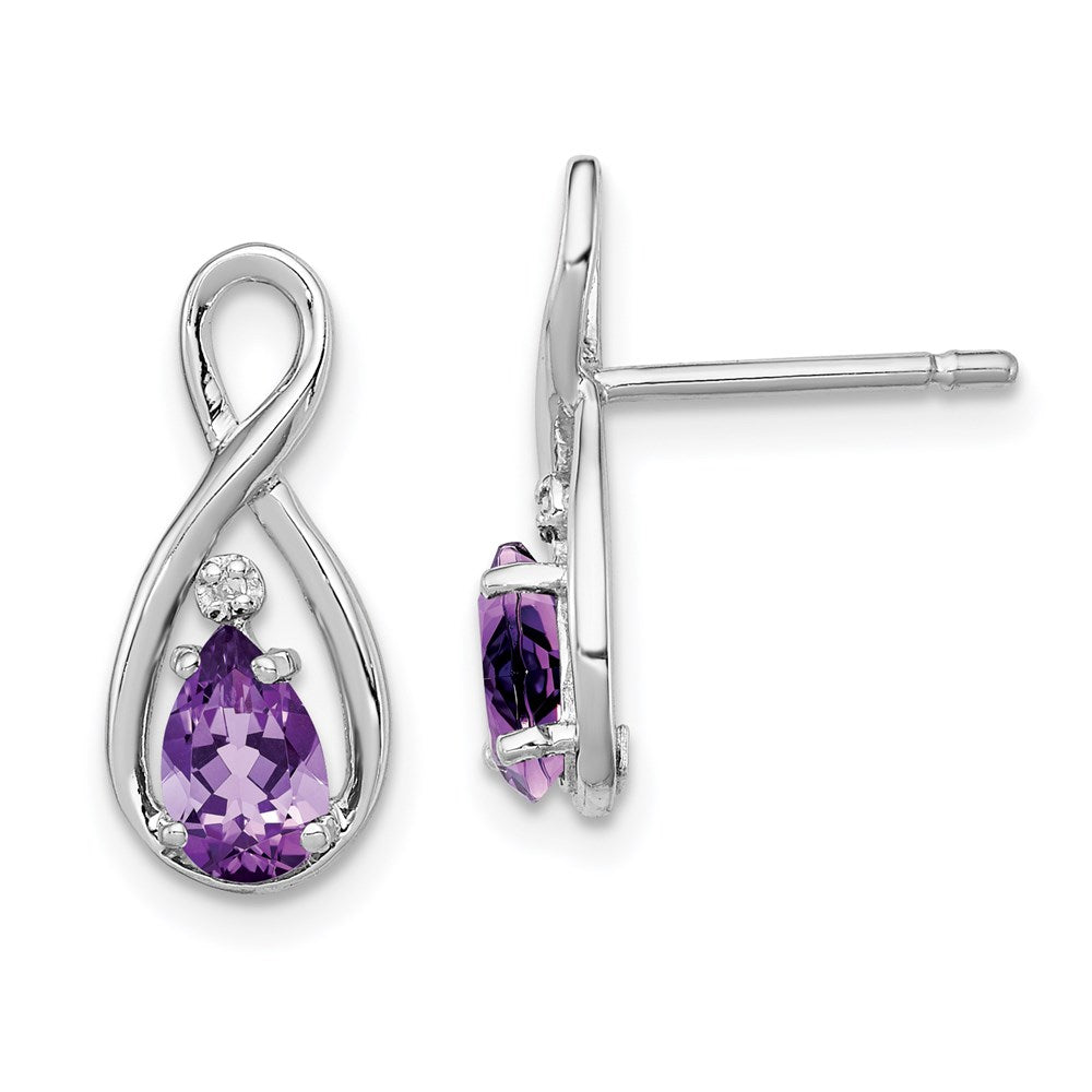 QE9928AM Sterling Silver Rhodium Plated Diamond and Amethyst Post Earrings