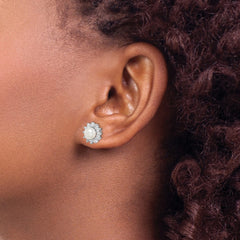 QE9936 Sterling Silver Rhodium Plated CZ and FW Cultured Pearl Post Ear