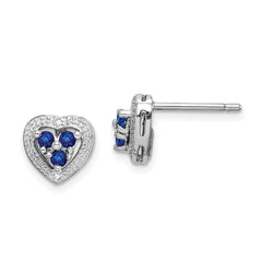 QE9948S Sterling Silver Rhodium Plated Diamond & Sapphire Heart Earrings