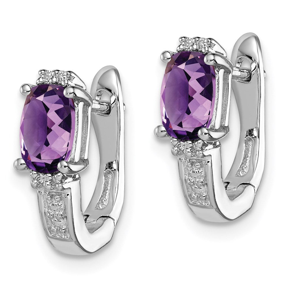 QE9949AM Sterling Silver RH Plated Diamond and Amethyst Hinged Hoop Earrings