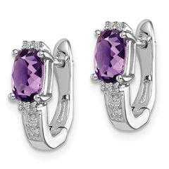 QE9949AM Sterling Silver RH Plated Diamond and Amethyst Hinged Hoop Earrings