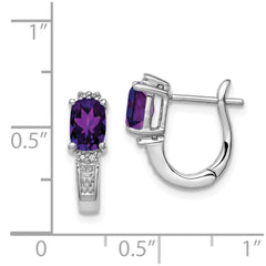 QE9949AM Sterling Silver RH Plated Diamond and Amethyst Hinged Hoop Earrings