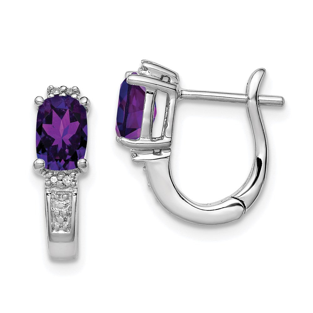 QE9949AM Sterling Silver RH Plated Diamond and Amethyst Hinged Hoop Earrings