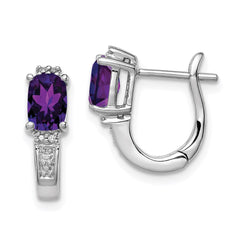 QE9949AM Sterling Silver RH Plated Diamond and Amethyst Hinged Hoop Earrings