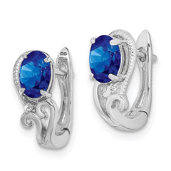 QE9953S Sterling Silver Rhodium Plated Diamond & Sapphire Hinged Earrings