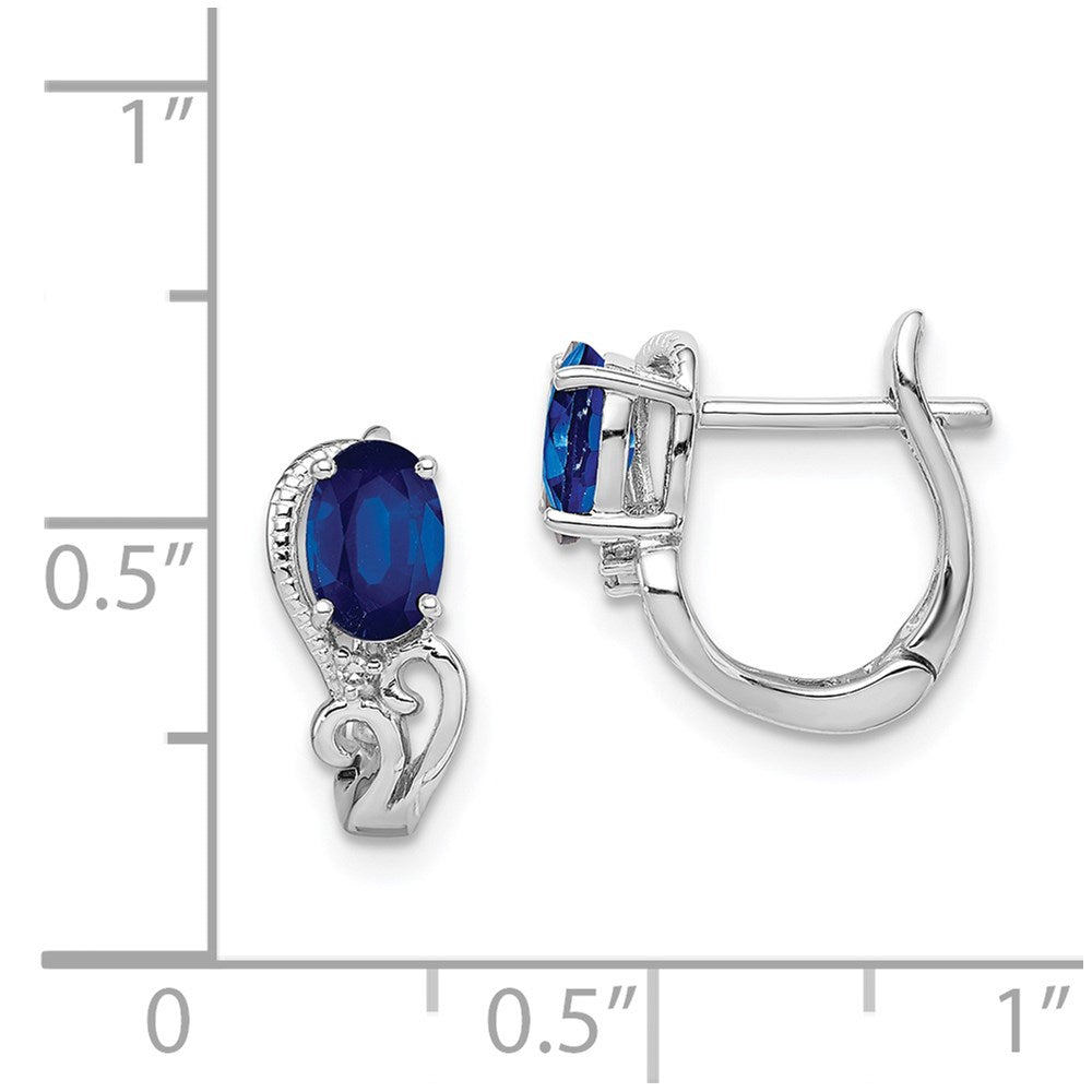 QE9953S Sterling Silver Rhodium Plated Diamond & Sapphire Hinged Earrings