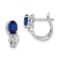 QE9953S Sterling Silver Rhodium Plated Diamond & Sapphire Hinged Earrings