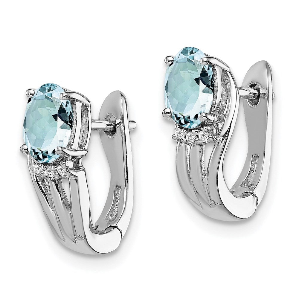 QE9955AQ Sterling Silver Rhodium Plated Dia. Aquamarine Hinged Earrings