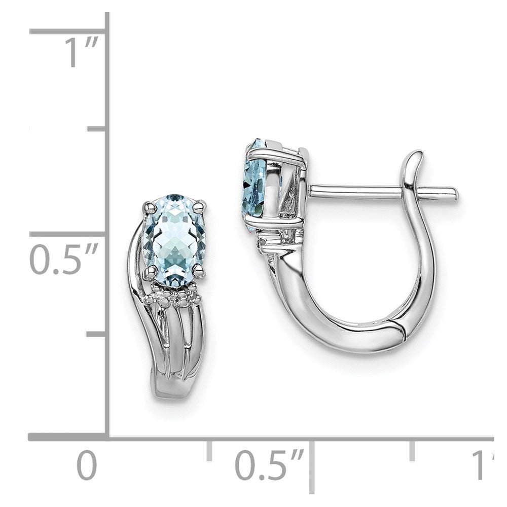 QE9955AQ Sterling Silver Rhodium Plated Dia. Aquamarine Hinged Earrings