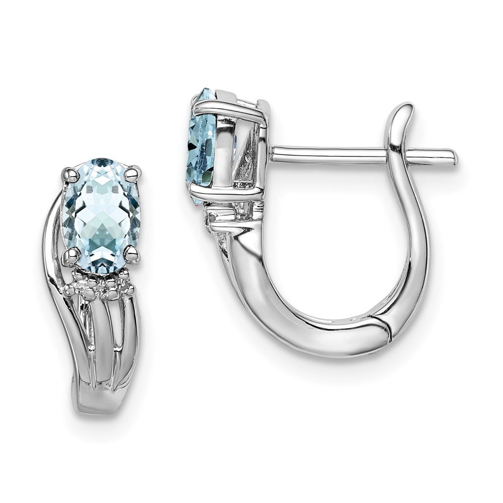 QE9955AQ Sterling Silver Rhodium Plated Dia. Aquamarine Hinged Earrings