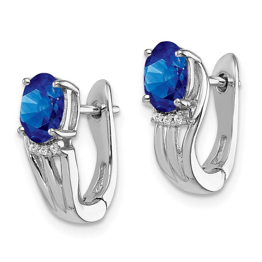 QE9955S Sterling Silver Rhodium Plated Diamond & Sapphire Hinged Earrings