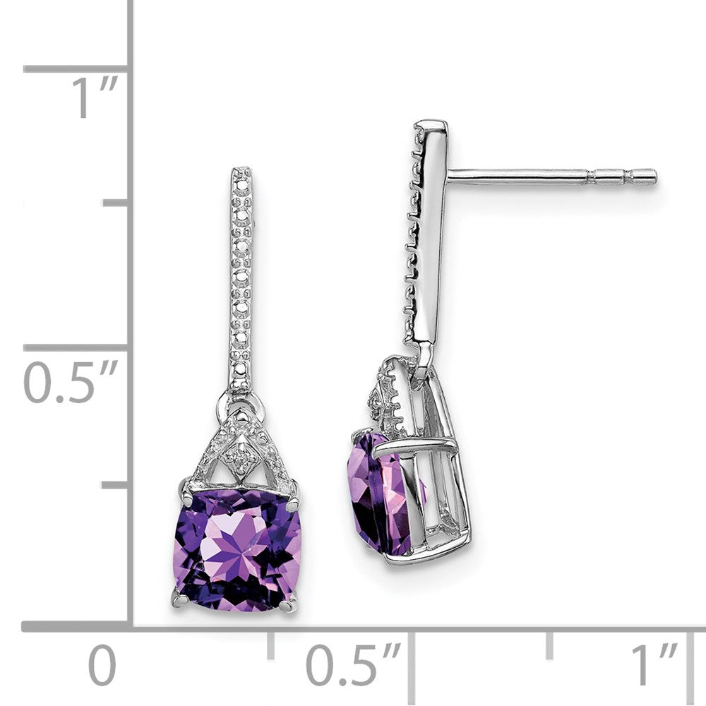 QE9957AM Sterling Silver Rhodium Plated Diamond and Amethyst Post Earrings