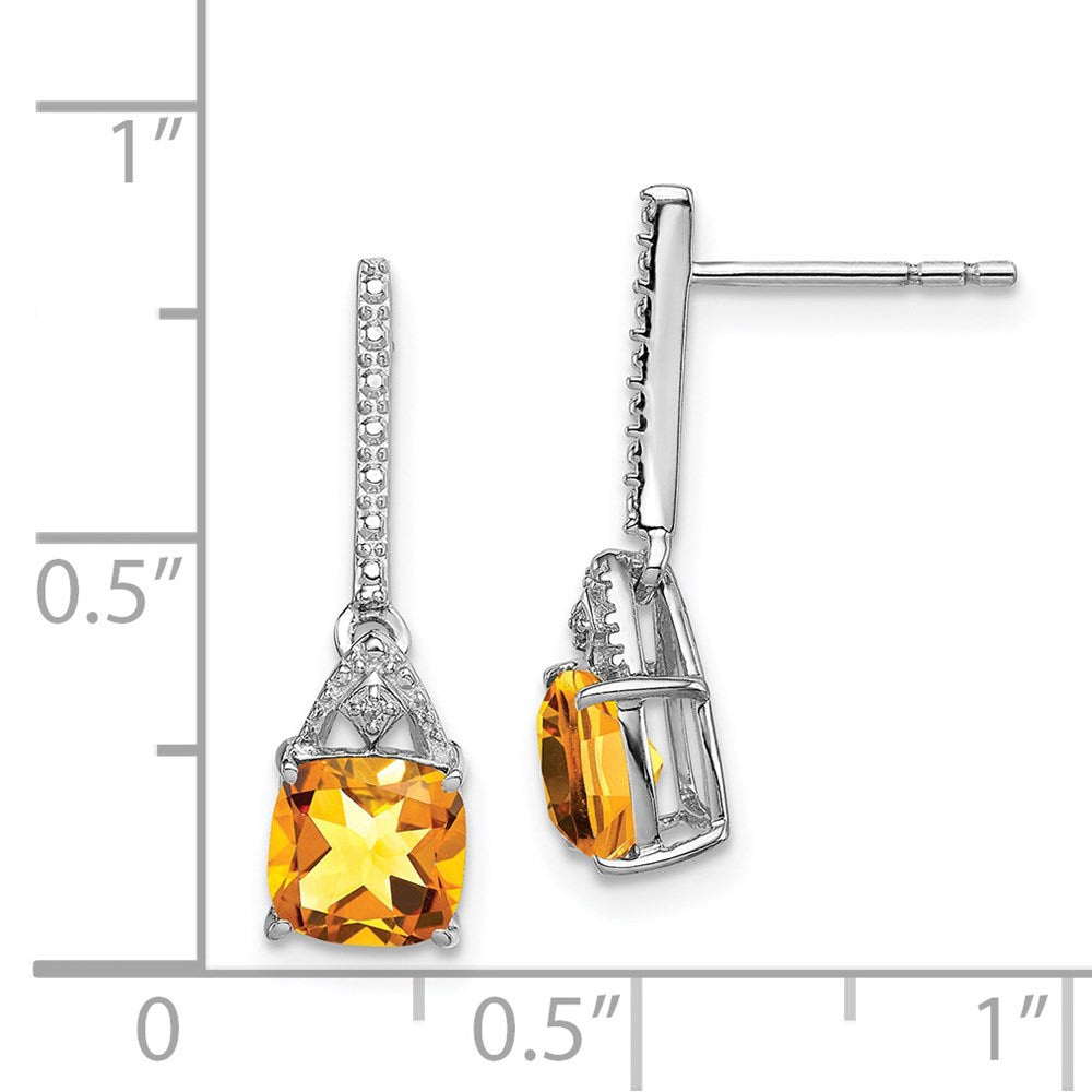 QE9957CI Sterling Silver Rhodium Plated Diamond and Citrine Post Earrings