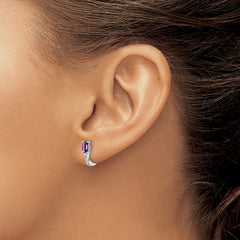 QE9959AM Sterling Silver Rhodium Plated Amethyst Hinged Hoop Earrings