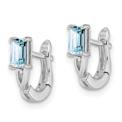 QE9959AQ Sterling Silver Rhodium Plated Aquamarine Hinged Hoop Earrings