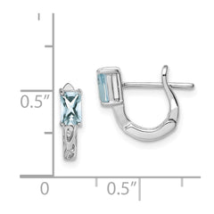 QE9959AQ Sterling Silver Rhodium Plated Aquamarine Hinged Hoop Earrings