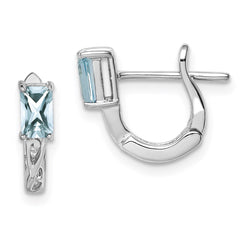QE9959AQ Sterling Silver Rhodium Plated Aquamarine Hinged Hoop Earrings