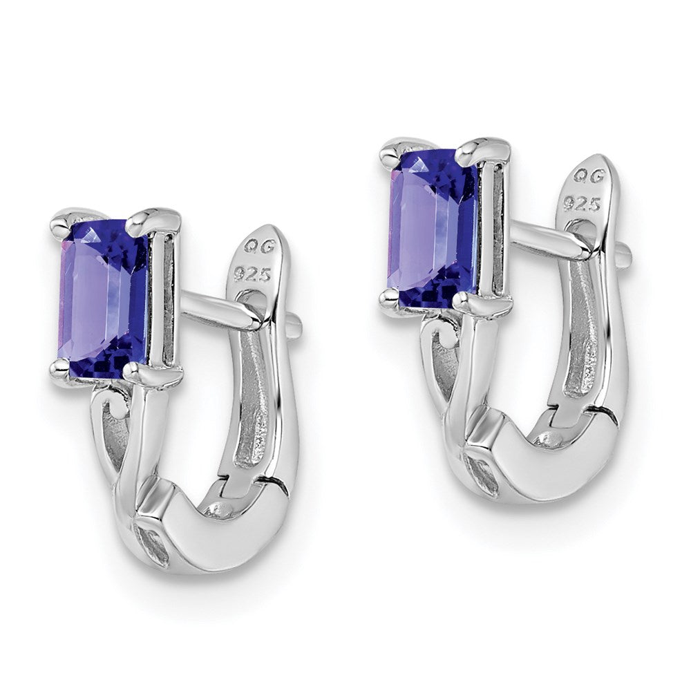 QE9960TZ Sterling Silver Rhodium Plated Tanzanite Hinged Hoop Earrings