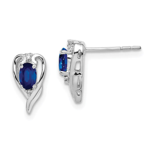 QE9961S Sterling Silver Rhodium Plated Diamond & Sapphire Post Earrings