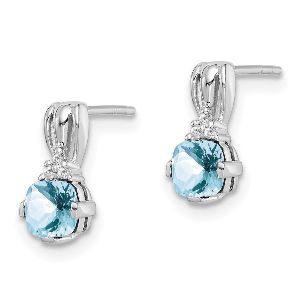 QE9963AQ Sterling Silver Rhodium Plated Dia. Aquamarine Round Post Earrings