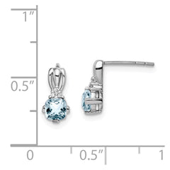 QE9963AQ Sterling Silver Rhodium Plated Dia. Aquamarine Round Post Earrings