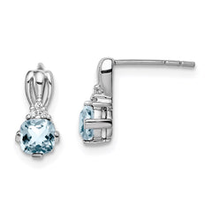 QE9963AQ Sterling Silver Rhodium Plated Dia. Aquamarine Round Post Earrings