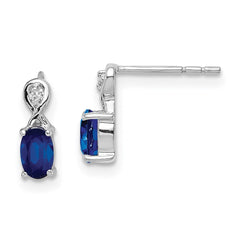 QE9965S Sterling Silver Rhodium Plated Diamond & Sapphire Oval Post Earrings
