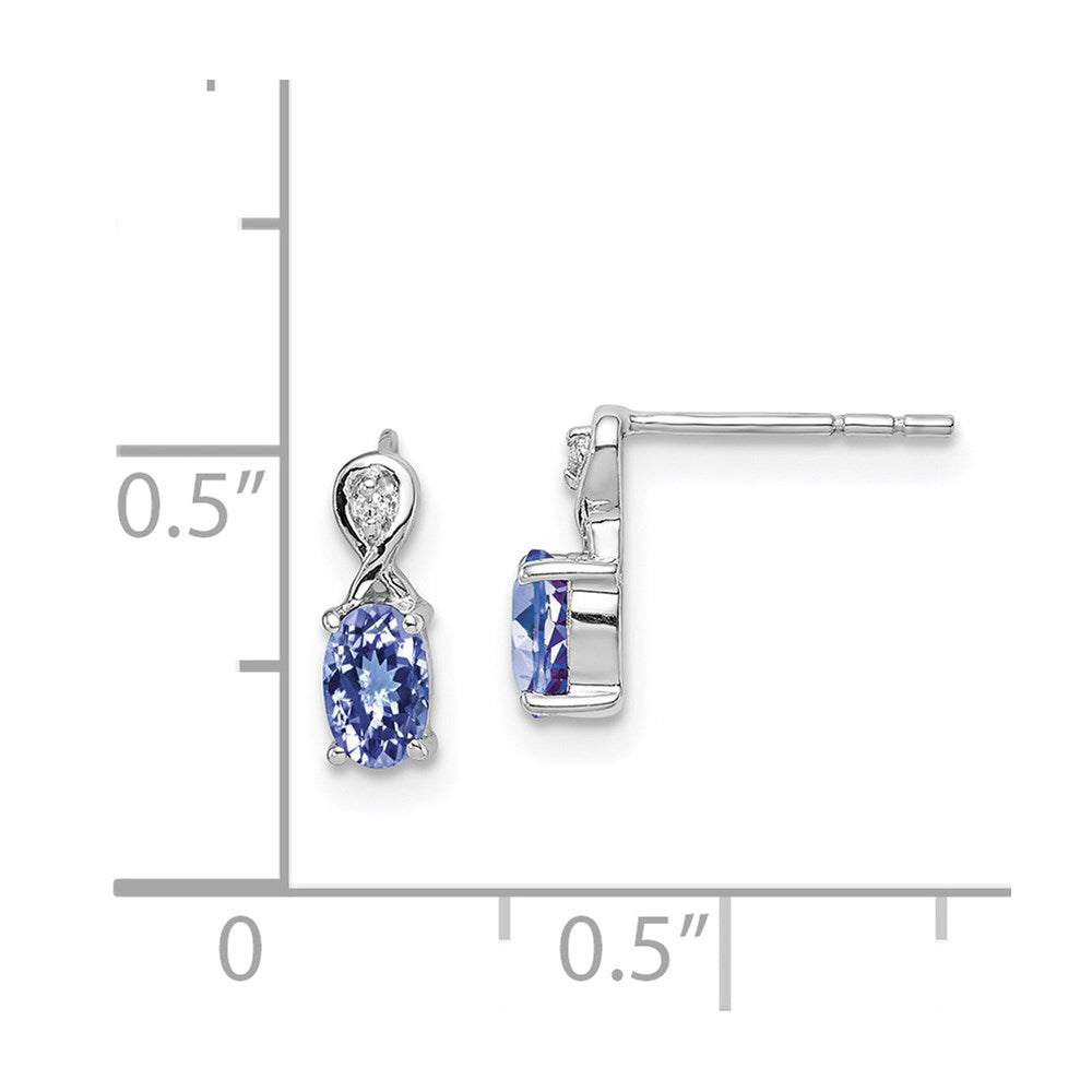 QE9966TZ Sterling Silver Rhodium Plated Diamond & Tanzanite Oval Post Earrings