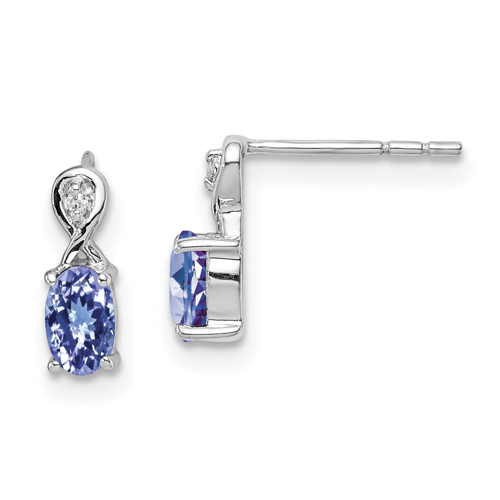 QE9966TZ Sterling Silver Rhodium Plated Diamond & Tanzanite Oval Post Earrings