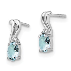 QE9967AQ Sterling Silver Rhodium Plated Dia. & Aquamarine Oval Post Earrings