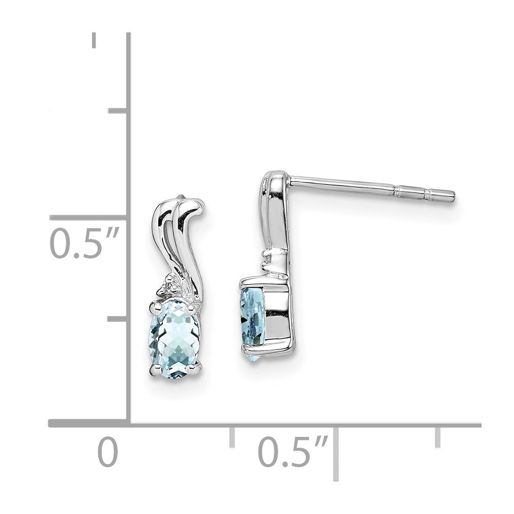 QE9967AQ Sterling Silver Rhodium Plated Dia. & Aquamarine Oval Post Earrings