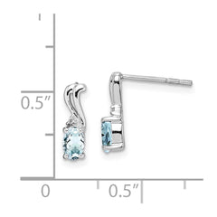 QE9967AQ Sterling Silver Rhodium Plated Dia. & Aquamarine Oval Post Earrings