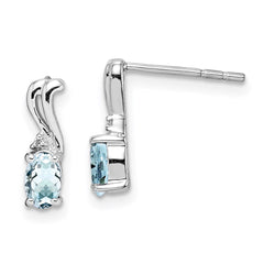 QE9967AQ Sterling Silver Rhodium Plated Dia. & Aquamarine Oval Post Earrings