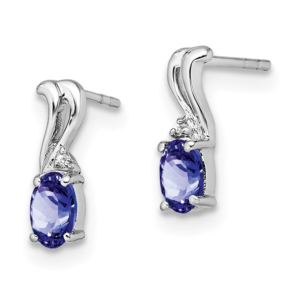 QE9968TZ Sterling Silver Rhodium Plated Diamond & Tanzanite Oval Post Earrings