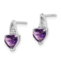 QE9971AM Sterling Silver Rhodium Plated Diamond and Amethyst Heart Post Earrings