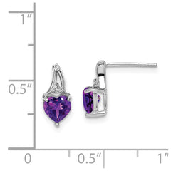 QE9971AM Sterling Silver Rhodium Plated Diamond and Amethyst Heart Post Earrings