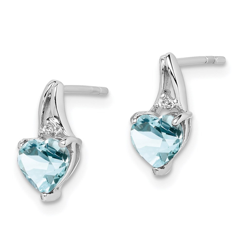 QE9971AQ Sterling Silver Rhodium Plated Dia. Aquamarine Heart Post Earrings