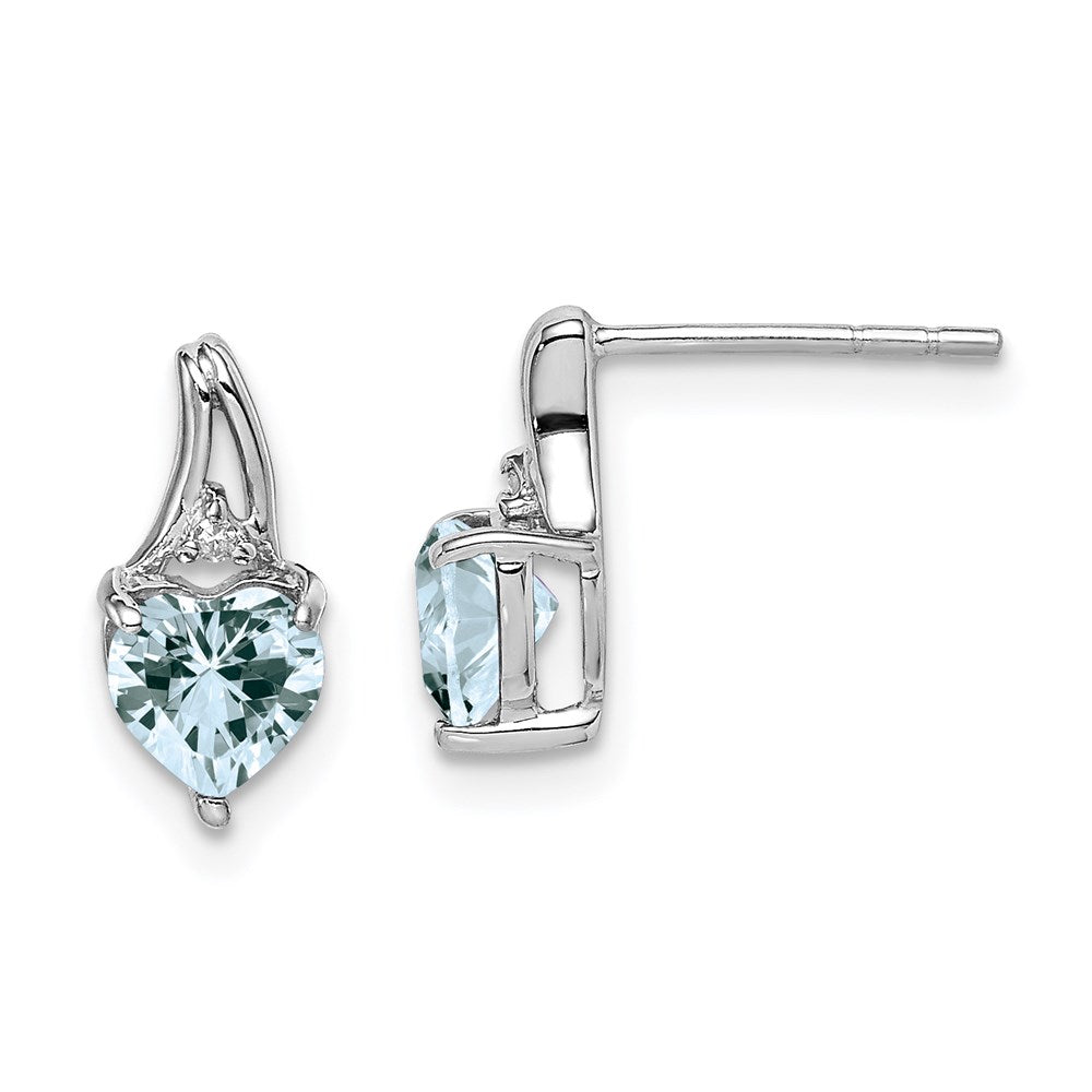 QE9971AQ Sterling Silver Rhodium Plated Dia. Aquamarine Heart Post Earrings