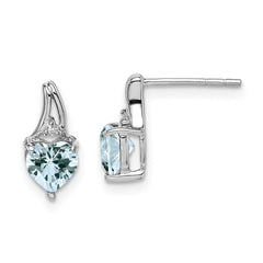 QE9971AQ Sterling Silver Rhodium Plated Dia. Aquamarine Heart Post Earrings