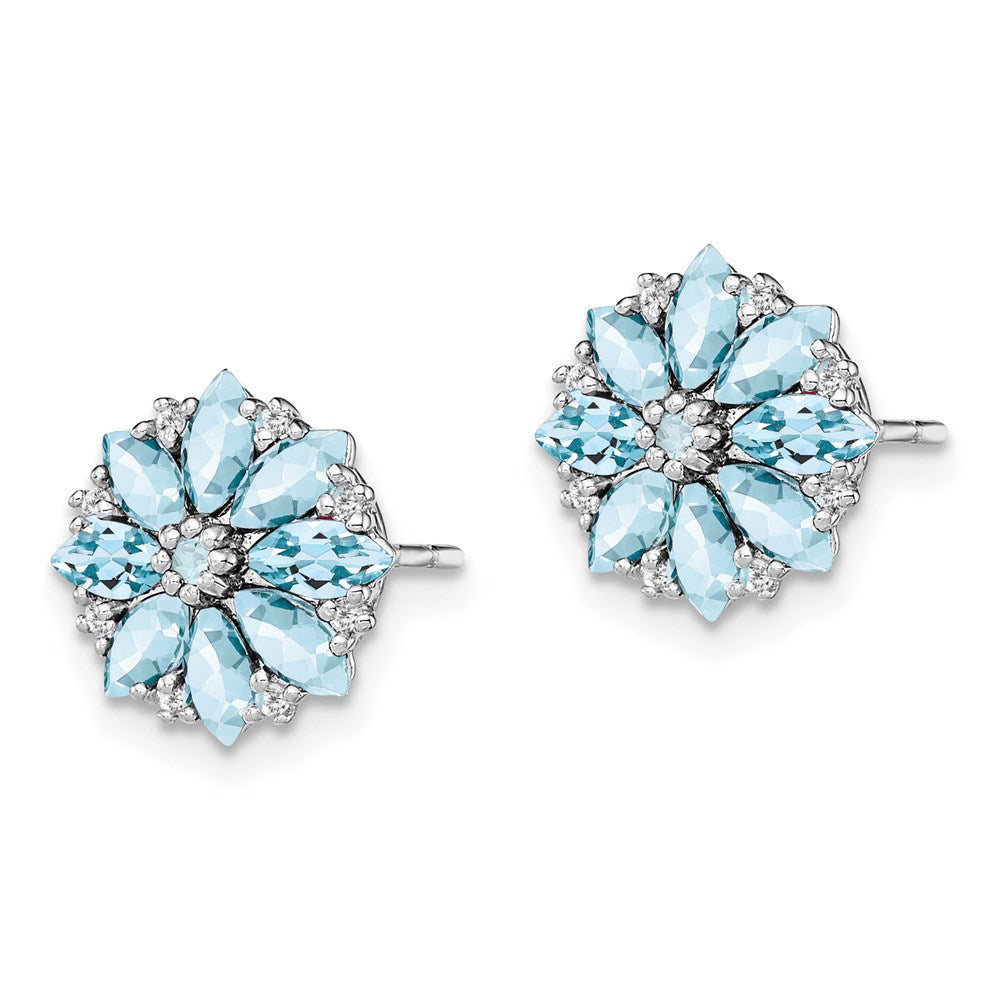 QE9988AQ Sterling Silver Rhodium-plated Diamond & Aquamarine Earrings