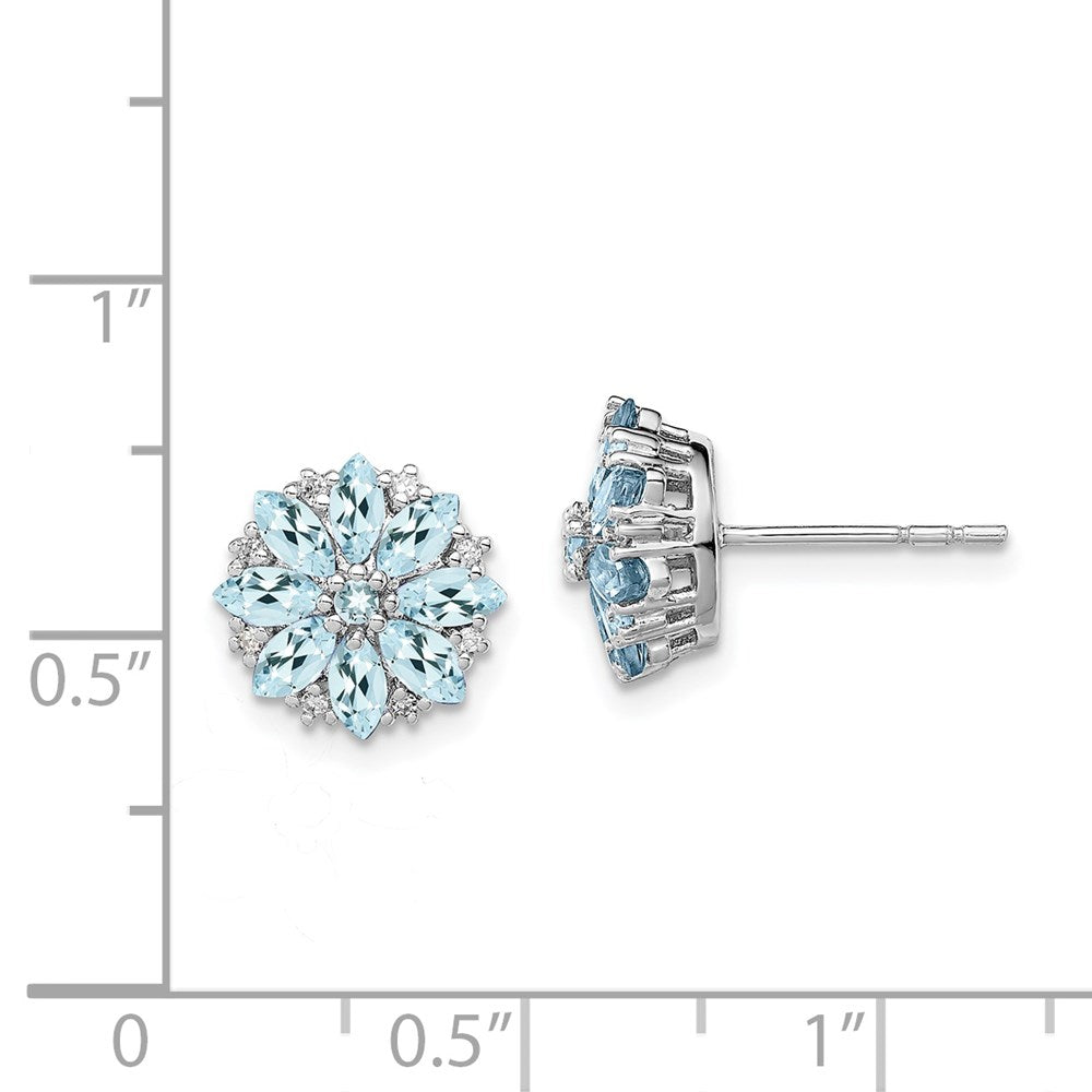 QE9988AQ Sterling Silver Rhodium-plated Diamond & Aquamarine Earrings