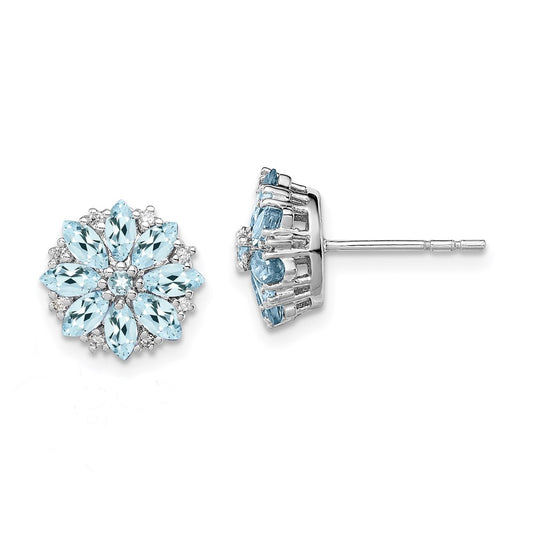 QE9988AQ Sterling Silver Rhodium-plated Diamond & Aquamarine Earrings